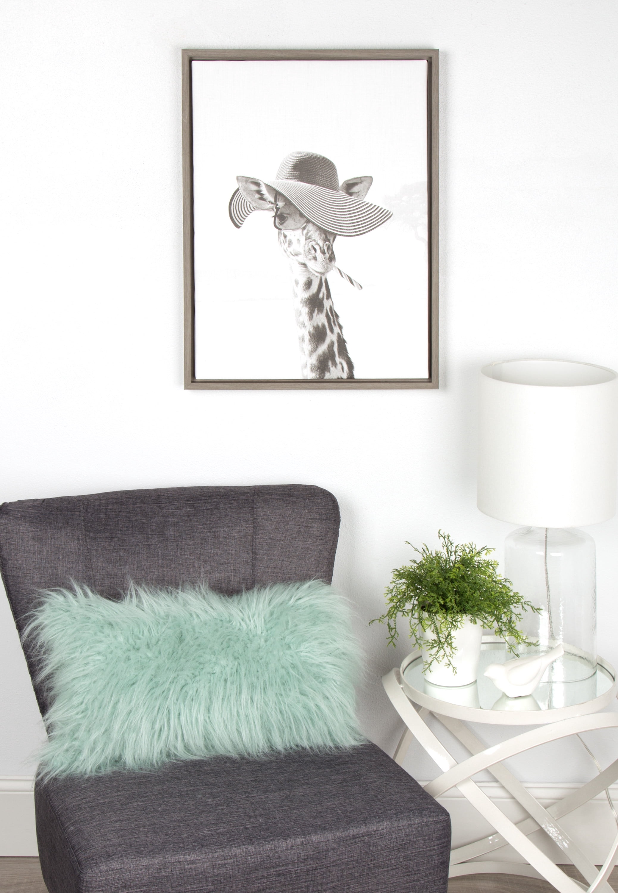 Kate and Laurel Sylvie Sarifa Giraffe Black and White Portrait Framed Canvas Wall Art by Simon Te Tai, 18x24 Gray