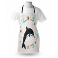thumbnail image 4 of Dolphin Apron, Cartoon Composition of Smiling Nautical Ocean Animal with Starburst Line and Swirls, Unisex Kitchen Bib with Adjustable Neck for Cooking Gardening, Adult Size, Multicolor, by Ambesonne, 4 of 4