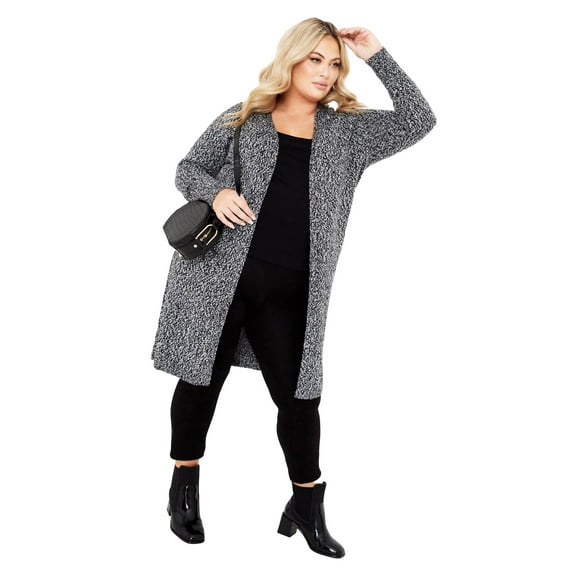 Avenue Women's Plus Size Charmed Collarless Longline Cardigan