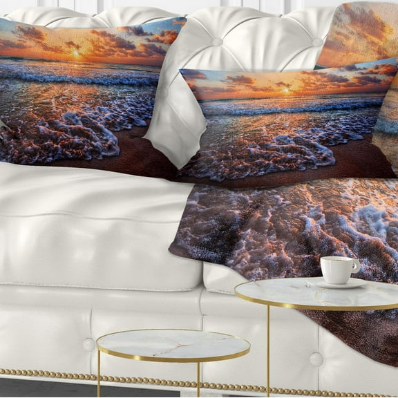 Designart Roaring Sea Wavers during Sunset - Seashore Throw Pillow - 12x20