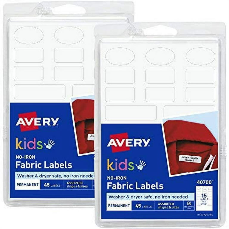 Avery Kids No-Iron Fabric Labels, 6 x 4, White, 15 Labels/Sheet, 3 Sheets/Pack  (40700)