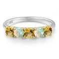 thumbnail image 3 of Gem Stone King 925 Silver and 10K Yellow Gold Yellow Citrine and Simulated White Opal Wedding-Bands Ring for Women | 1.27 Cttw | Round 4MM | Gemstone November Birthstone | Size 5, 3 of 6