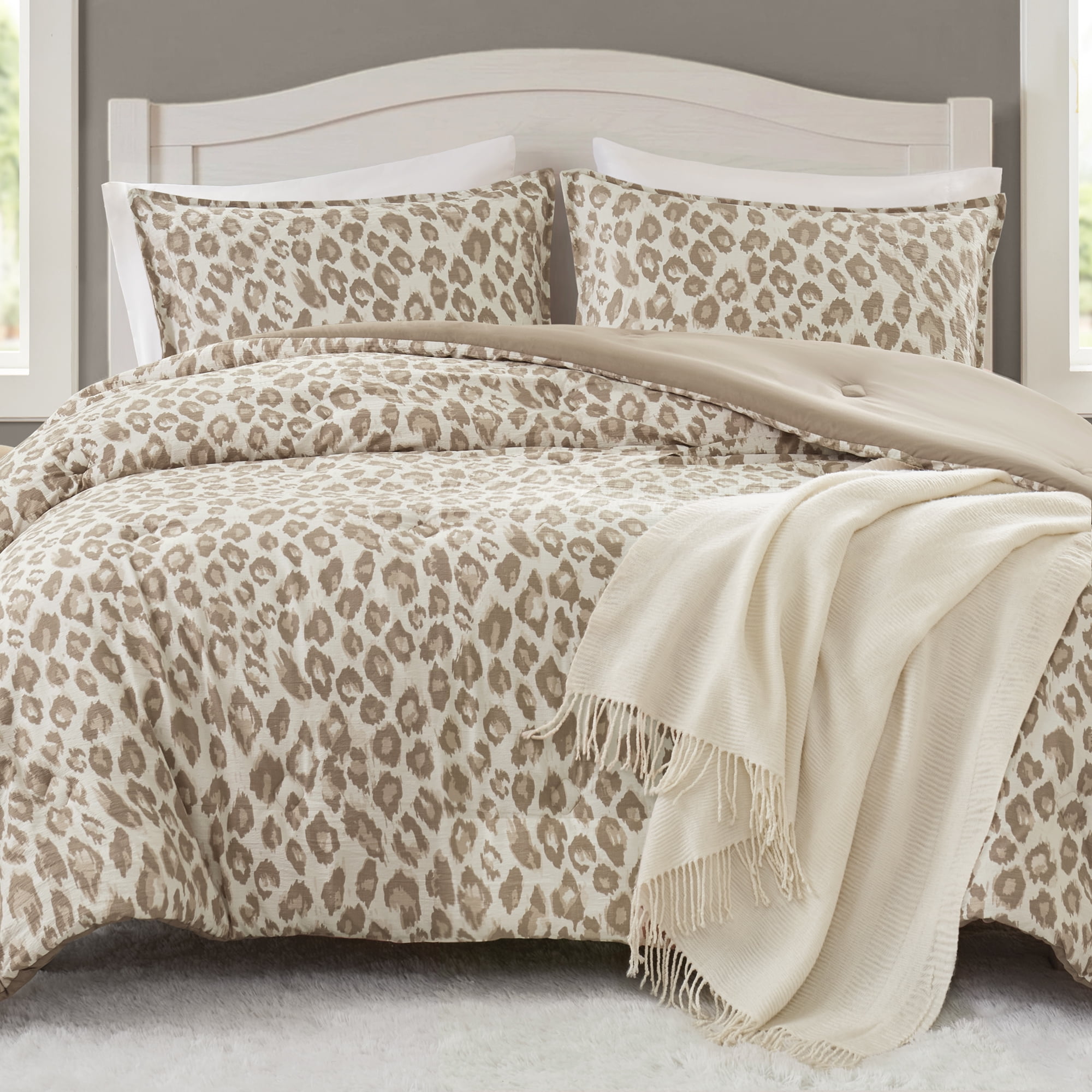 Mainstays Leopard Print 3-Piece Neutral Comforter Set, King