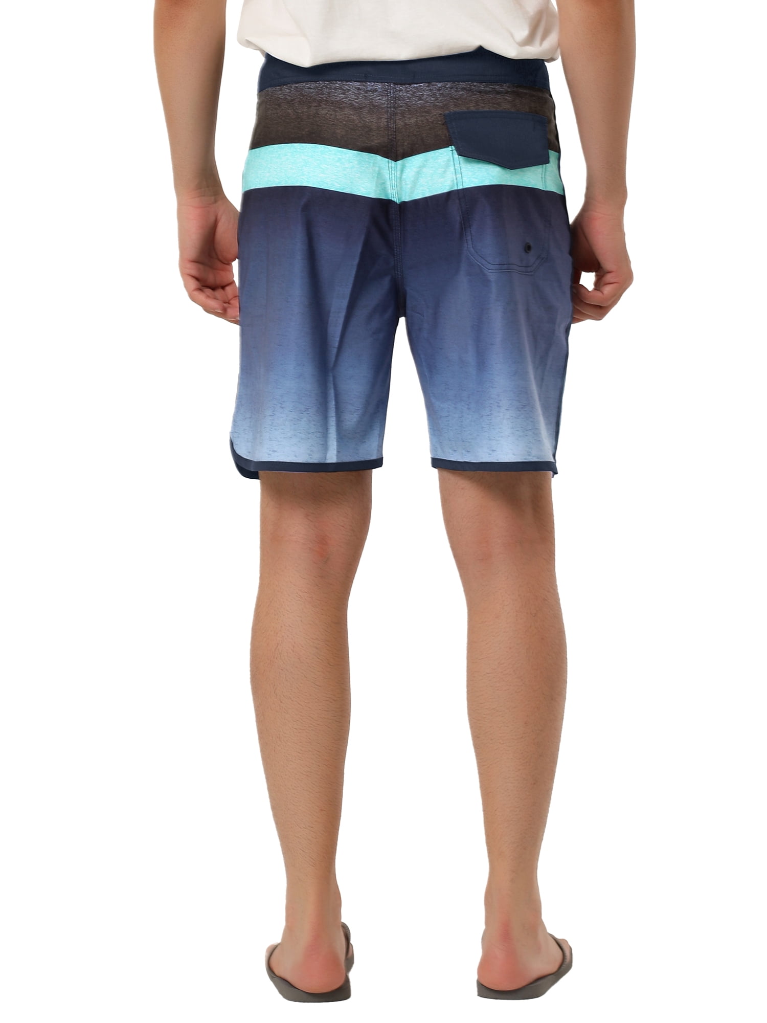 Unique Bargains Men's Summer Swim Color Block Drawstring Beach Board Shorts 32 Black Navy