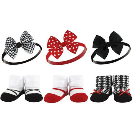 Hudson Baby Infant Girls Headband and Socks Giftset, Red Houndstooth, One Size