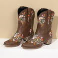 thumbnail image 6 of YLYL Cowboy Boots for Women Ankle Cowgirl Boots Western Flower Embroidered Heel Stitched Retro Boots, 6 of 7
