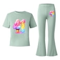 thumbnail image 5 of Rhuody Ensembles Fille Rentrée des Classes Imprimés de Dessins Animés Manches Courtes Survêtement Col Rond Hauts Pantalons Évasés Tenue Adorable Vert Pâle 8-9 Ans, 5 of 5