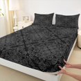 thumbnail image 4 of jejeloiu Dark Damask Queen Sheets For Men Women,Vintage Print Queen Sheet Sets,Grey Black,4-Piece,1 Flat Sheet, 1 Fitted Sheet and 2 Pillowcases, 4 of 6