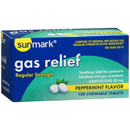 chewable flavor relief gas tablets peppermint sunmark strength ct regular