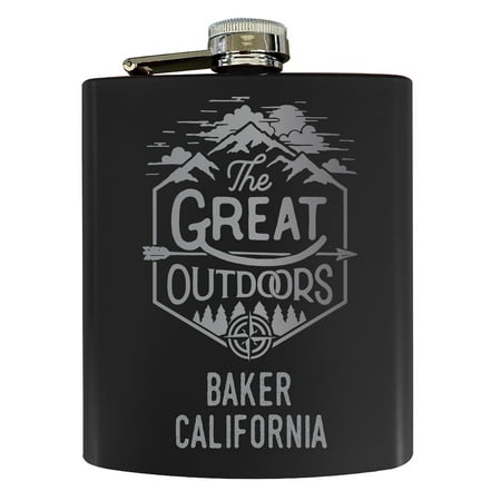 

Baker California Laser Engraved Explore the Outdoors Souvenir 7 oz Stainless Steel 7 oz Flask Black