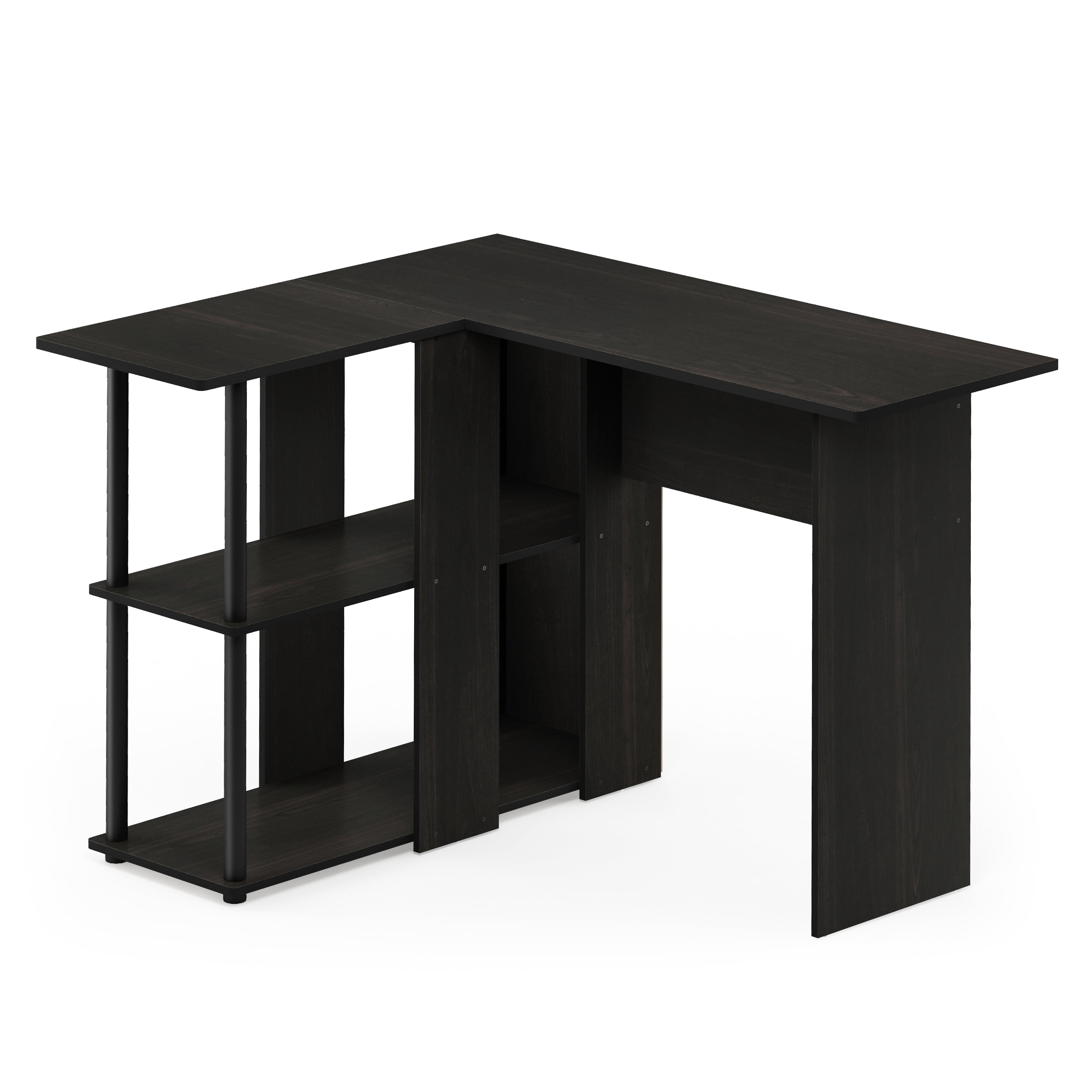 Furinno Abbott L-Shape Desk with Bookshelf, French Oak Grey/Black, 17092GYW/BK