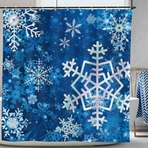 Merry Christmas Winter Snowflake Blue Polyester Shower Curtain for Bathroom Decoration 72x72 inch