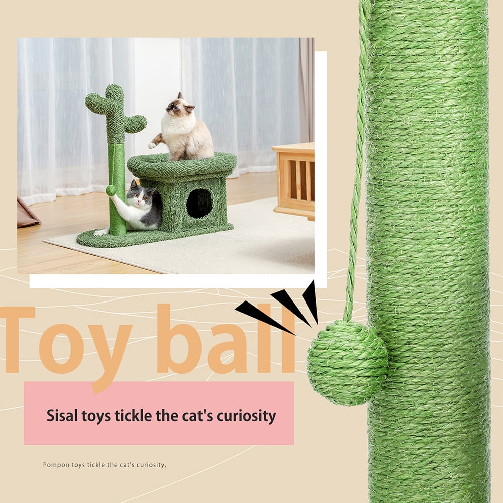 Kepooman Cat Scratching Post Cactus Cat Scratcher with 3 Scratching Poles and Dangling Ball, Green Kepooman Cat Scratching Post Cactus Cat Scratcher with 3 Scratching Poles and Dangling Ball, Green