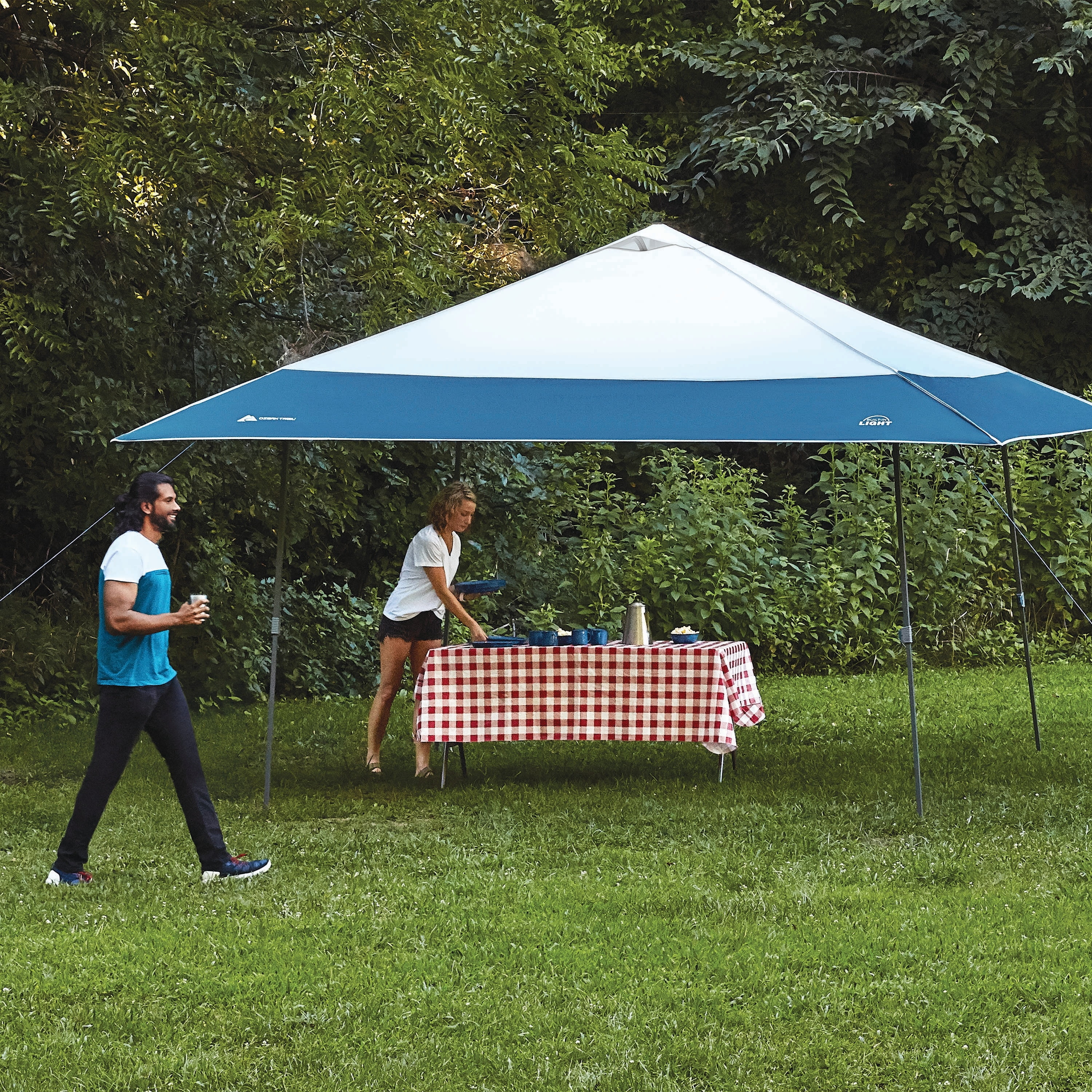 Ozark Trail 14' x 14' Instant Lighted Canopy for Camping - Blue, Gray