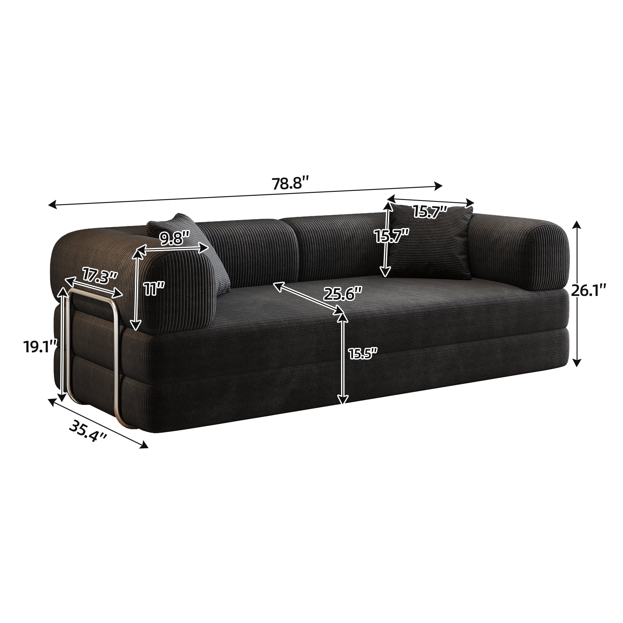 AISWORD Convertible Sleeper Sofa Bed with Cylindrical Pillow, Corduroy Folding Mattress Couch with Fixed-Shape Frame, Floor Sofa Lounge Couch, Black
