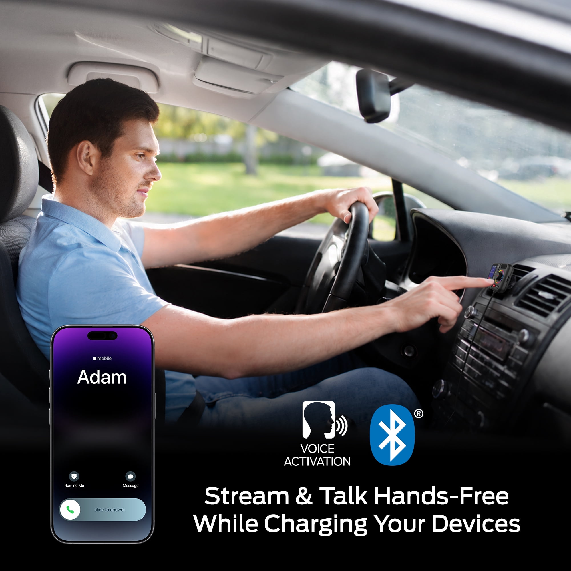 Monster Bluetooth FM Transmitter for Car, 48W Dual USB Fast Charger, PD 30W USB-C & QC 3.0 USB-A, Hands-Free Calling, Wireless Music, AUX USB MicroSD, Adjustable EQ, Vent Clip Mount