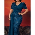 thumbnail image 5 of AURA Plus Size Evening Dress V Neck Short Sleeve Slim Fit Party Long Skirt Beaded Polyester, 5 of 7