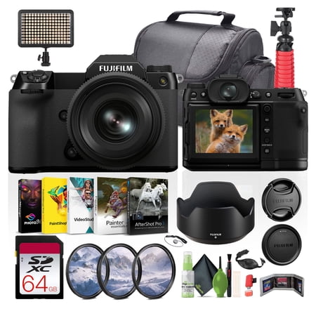 FUJIFILM GFX 50S II Medium Format Mirrorless Camera with 35-70mm Lens Kit + 64GB Memory Card + 62mm 3 Piece High Resolution Filter Kit + LED Video Light + More
