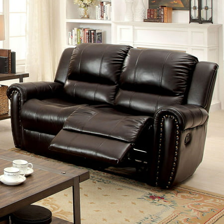 Transitional Brown Faux Leather Upholstery Loveseat Foxboro Furniture of America