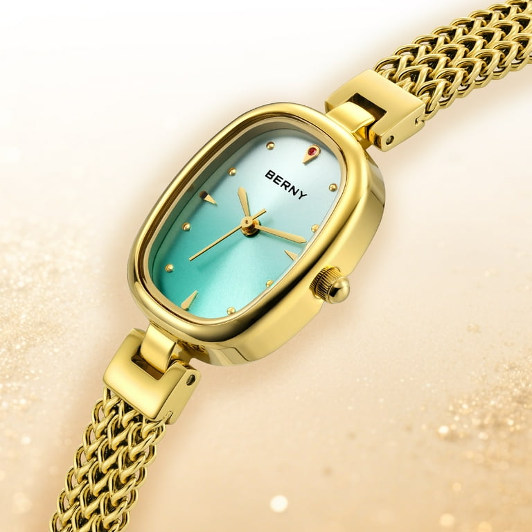 BERNY Small Gold Watches for Women, Dainty Oval Analog Quartz