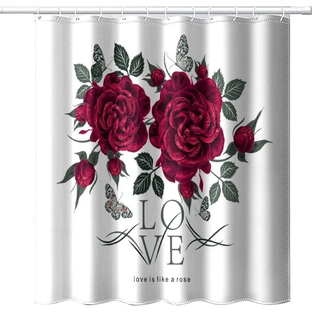 Rideau de Douche Romantique à Roses Rouges - Ensemble de Rideau de Douche Imperméable 72x84 Pouces à Thème de Fleurs pour Salle de Bain de Fille Amour
