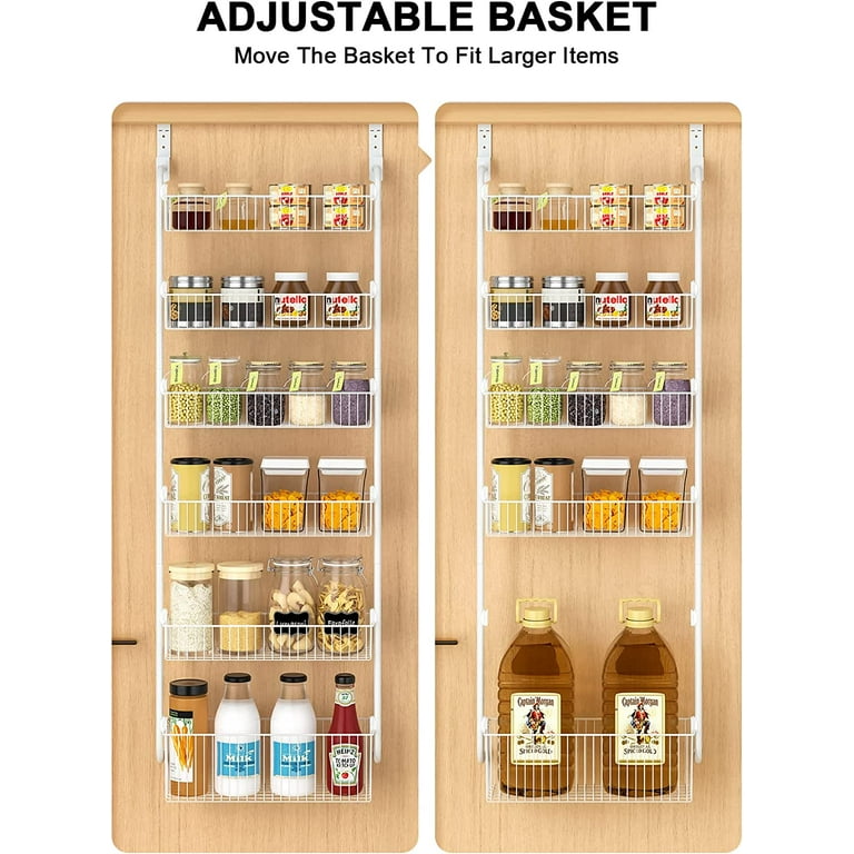 Over the Door Pantry Organizer, Delamu 6-Tier Larger Metal Pantry Door  Storage Spice Rack, 6.42D x 16.73W x 9.13H, White