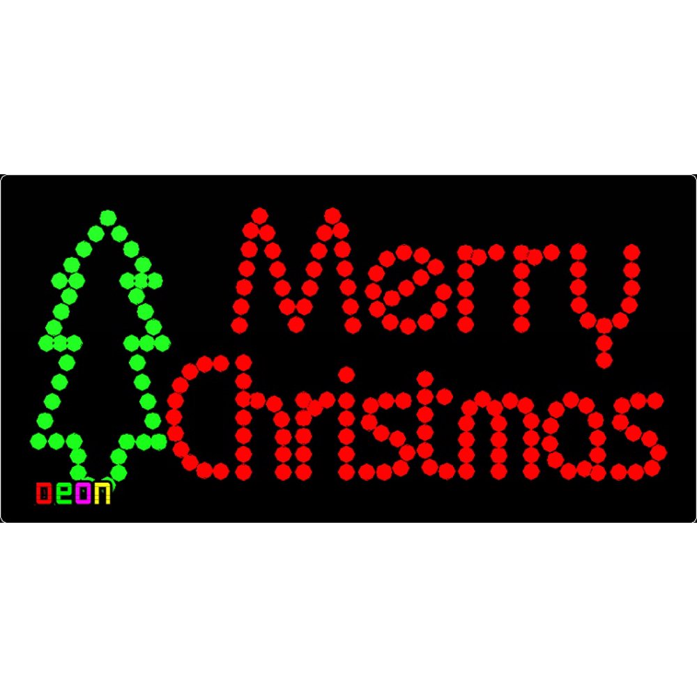 12"x24" Neon By Deon Merry Christmas and Tree LED Sign w/Flashing