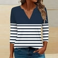thumbnail image 6 of cfhntfmh 3/4 Length Sleeve Womens Tops V Neck Casual Striped Shirts Trendy Blouses Summer Basic Tee Loose Fit Soft Blouse, 6 of 6