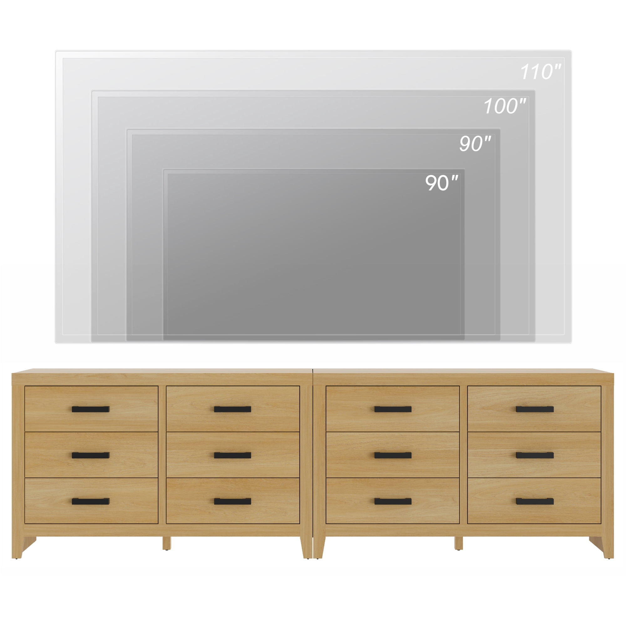 WAMPAT TV Stand for TVs up to 110 Inch, Farmhouse Wood Entertainment Center with 12 Drawers, Storage Media Console Cabinet for Living Room