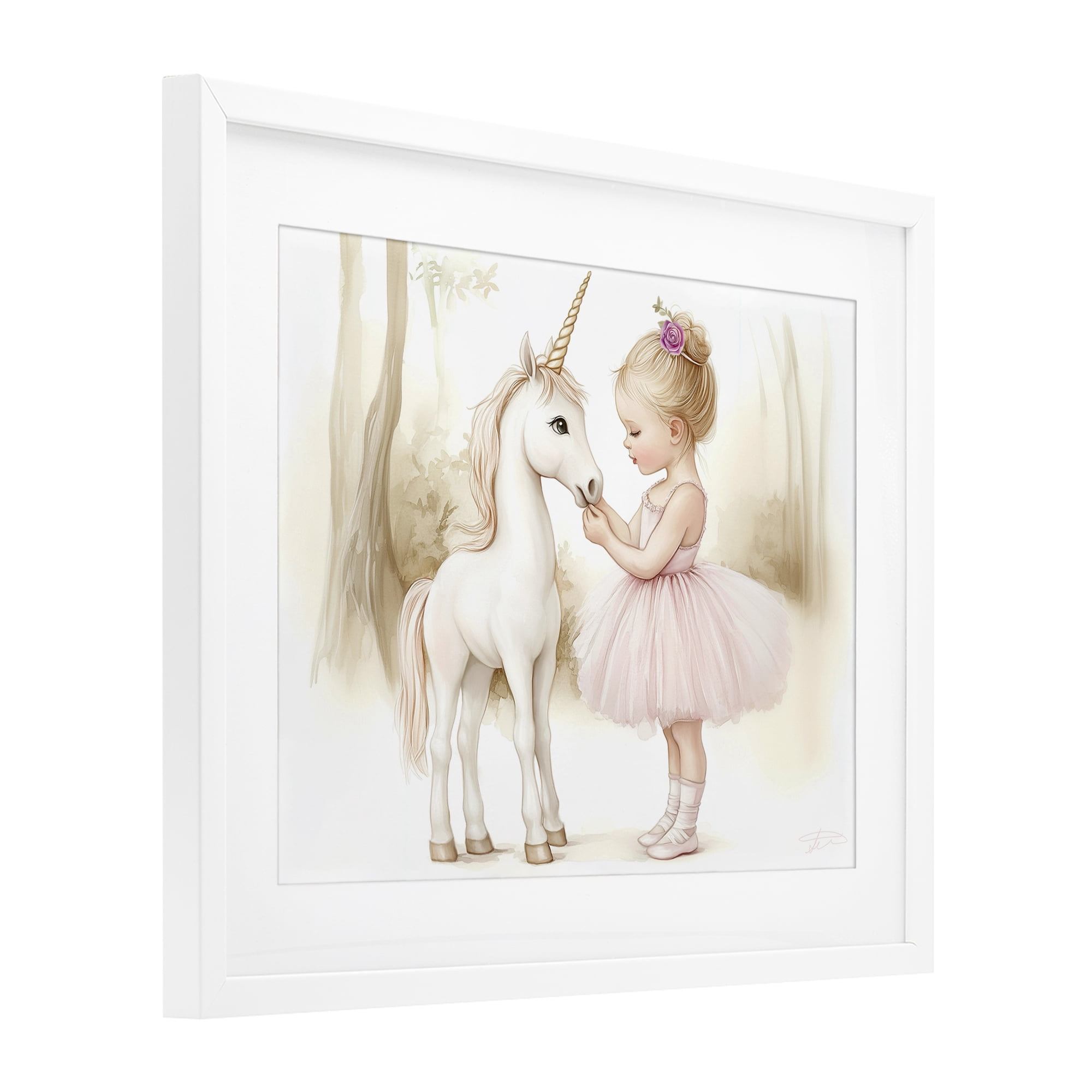 Stupell Industries Girl & Unicorn Friendship White Framed Print Under Glass, design by Whimsical Wonders