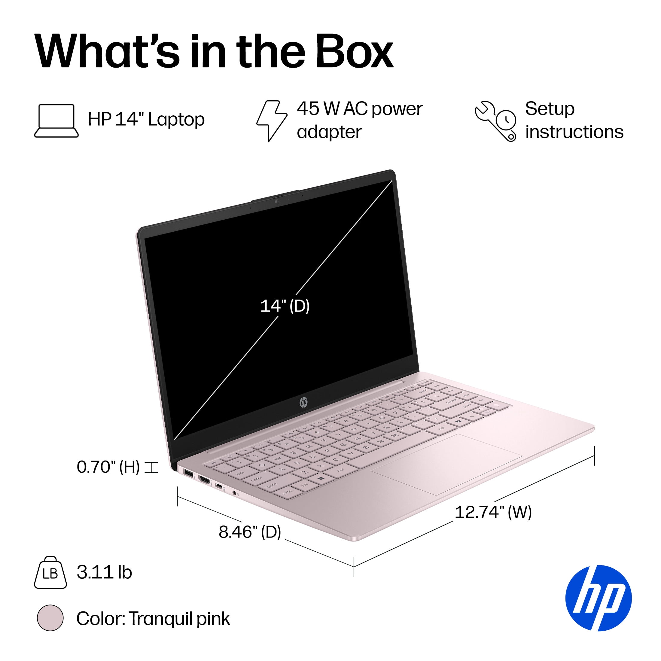 HP 14 inch HD Windows Laptop Intel Processor N150 4GB 128GB UFS Tranquil Pink