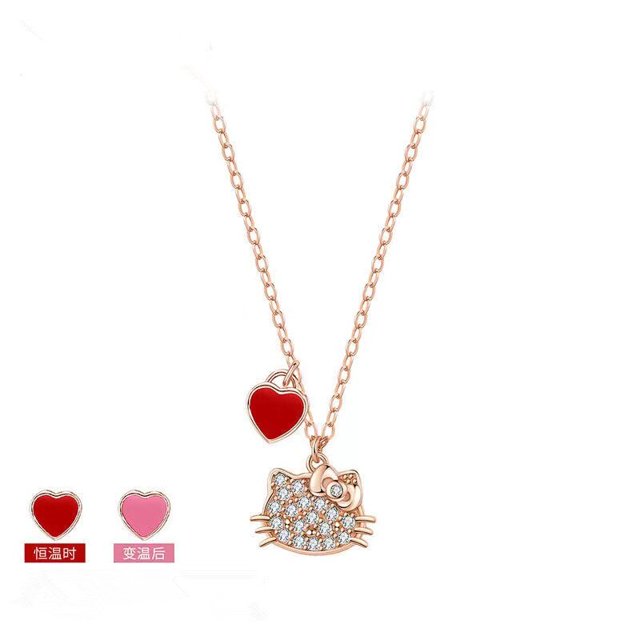 Collar Kawaii Sanrio de dibujos animados para mujer, cadena de cuello de estudiante, anillo doble creativo, Hello Kitty, nuevo