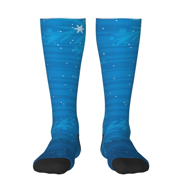 Fotbe Blue Christmas Calcetas Divertidas Estampadas para Hombre y Mujer, Calcetas de Algodón hasta la Rodilla para Caminar, Correr, Enfermería y Embarazo