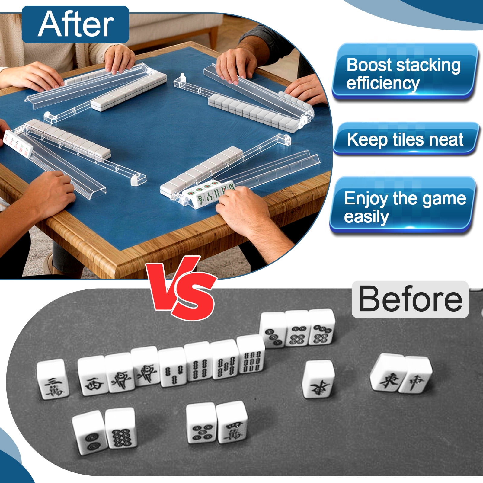Mahjong Racks with Pushers Set of 4, Clear Mahjong Rack Accessories & Gifts