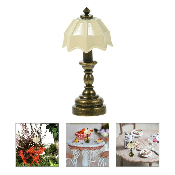 KALLORY 3pcs Dollhouse Mini Desk Lamp Coffee Alloy Decorative Lighting for Dolls House Room Decor