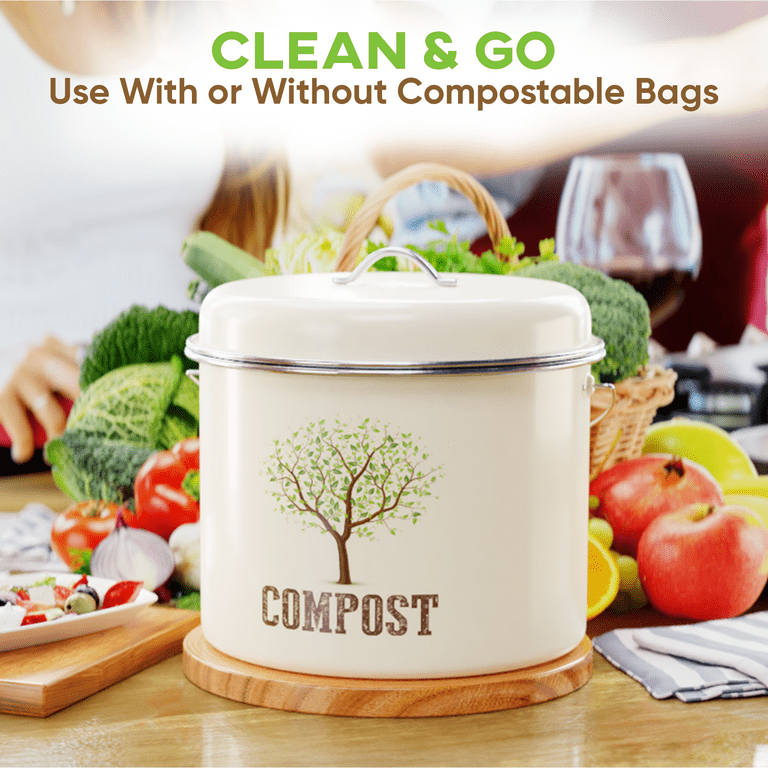 Third Rock Compost Bin Indoor Kitchen Sealed - 1.3 Gallon Compost Bucket -  Premium Dual Layer Powder Coated Carbon Steel Countertop Compost Bin 