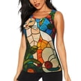 thumbnail image 1 of Balery Stained Glass Cat Art Camiseta sin mangas estampada ligera para mujer, tops de entrenamiento sin mangas, camisetas de yoga transpirables de secado rápido.-Large, 1 of 7