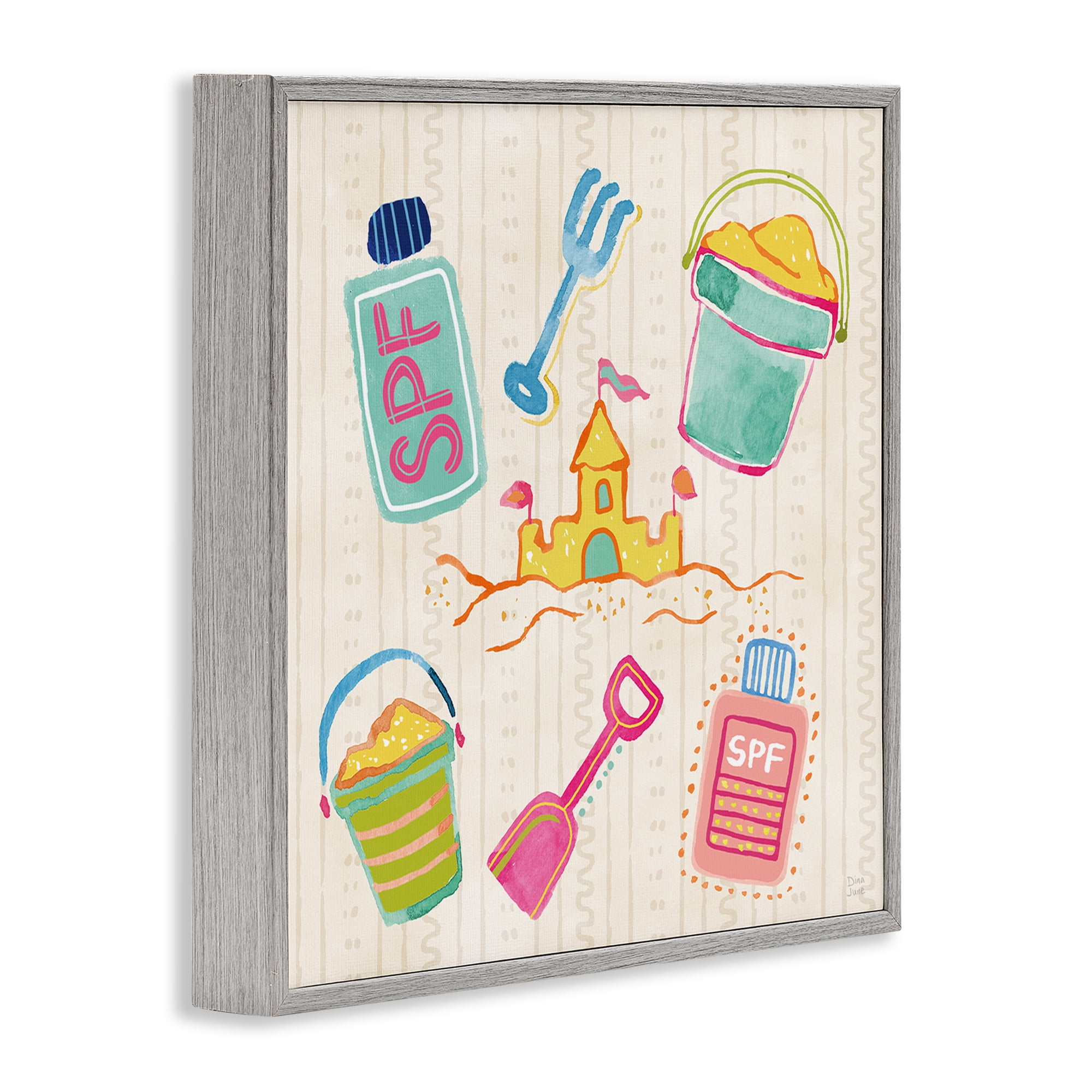 Stupell Industries Fun In The Sun Beach Pails Gray Framed Giclee Art, design by Dina June