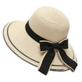 thumbnail image 1 of Sombrero de circunferencia de 54-58 cm, sombrero femenino de verano para exteriores, playa, aleros grandes, protector solar, parasol, sombrero de paja, pajarita plegable, 1 of 5