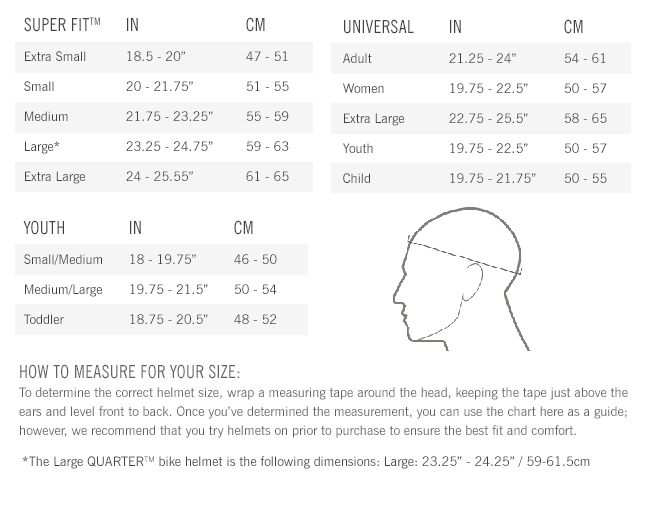 Giro Youth Helmet Size Chart