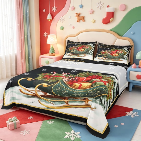 Manfei Rustic Christmas Animals Bed Sheets,Xmas Holiday Season Full Size Sheets,4pcs,1 Flat Sheet,1 Fitted Sheet and 2 Pillowcases