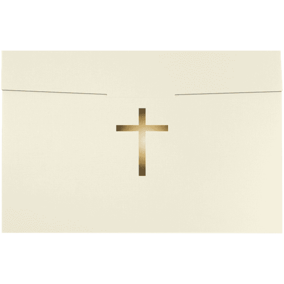 LUXPaper Certificate Holders with Tuck Flap for 5 x 8 Papers, Die Cut Slits, 100lb Natural Linen w/Gold Foil Cross, 25 Pack
