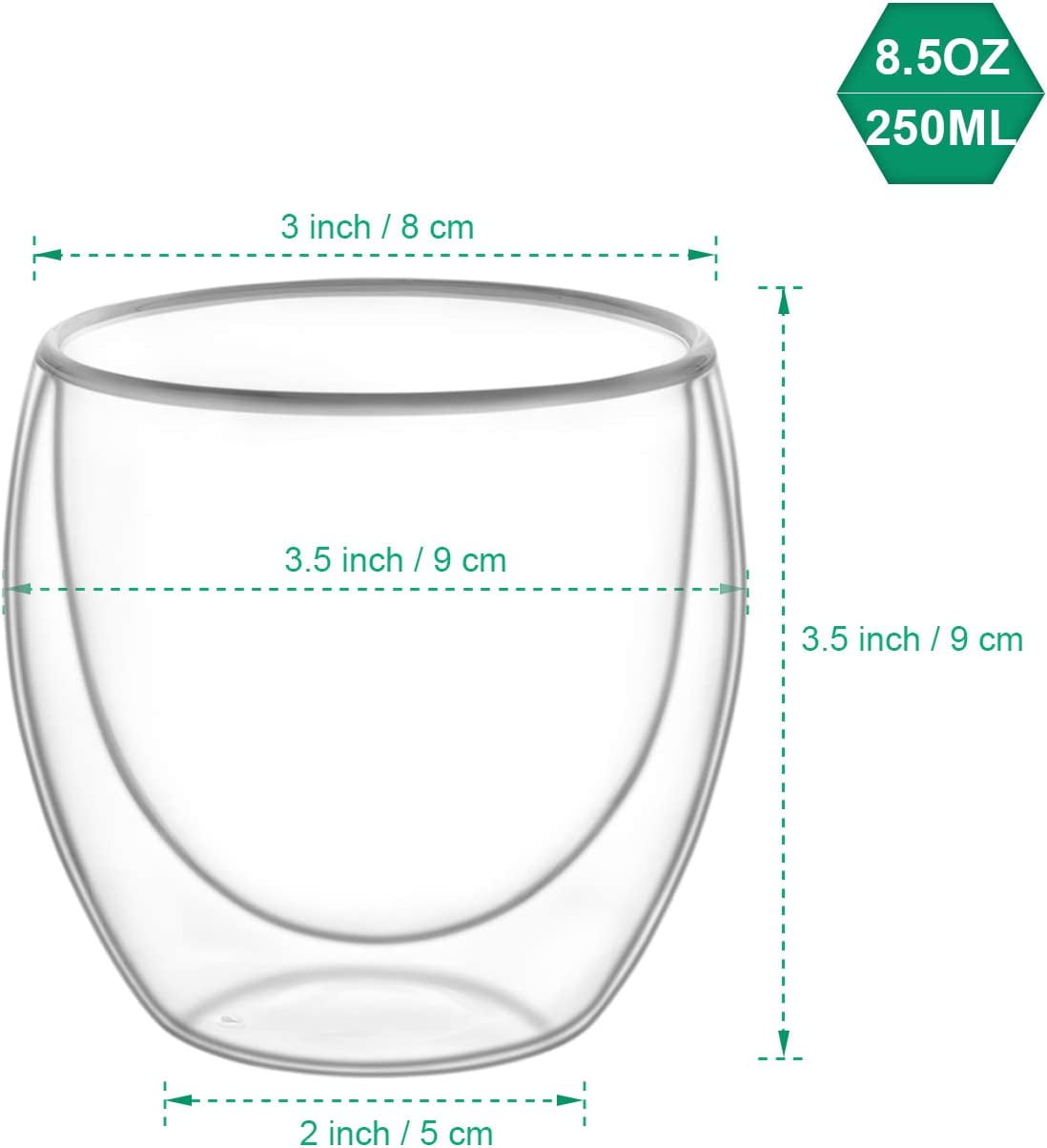 Sweese Double Wall Insulated Glass Coffee Cups 8 oz, Set of 4 Mugs