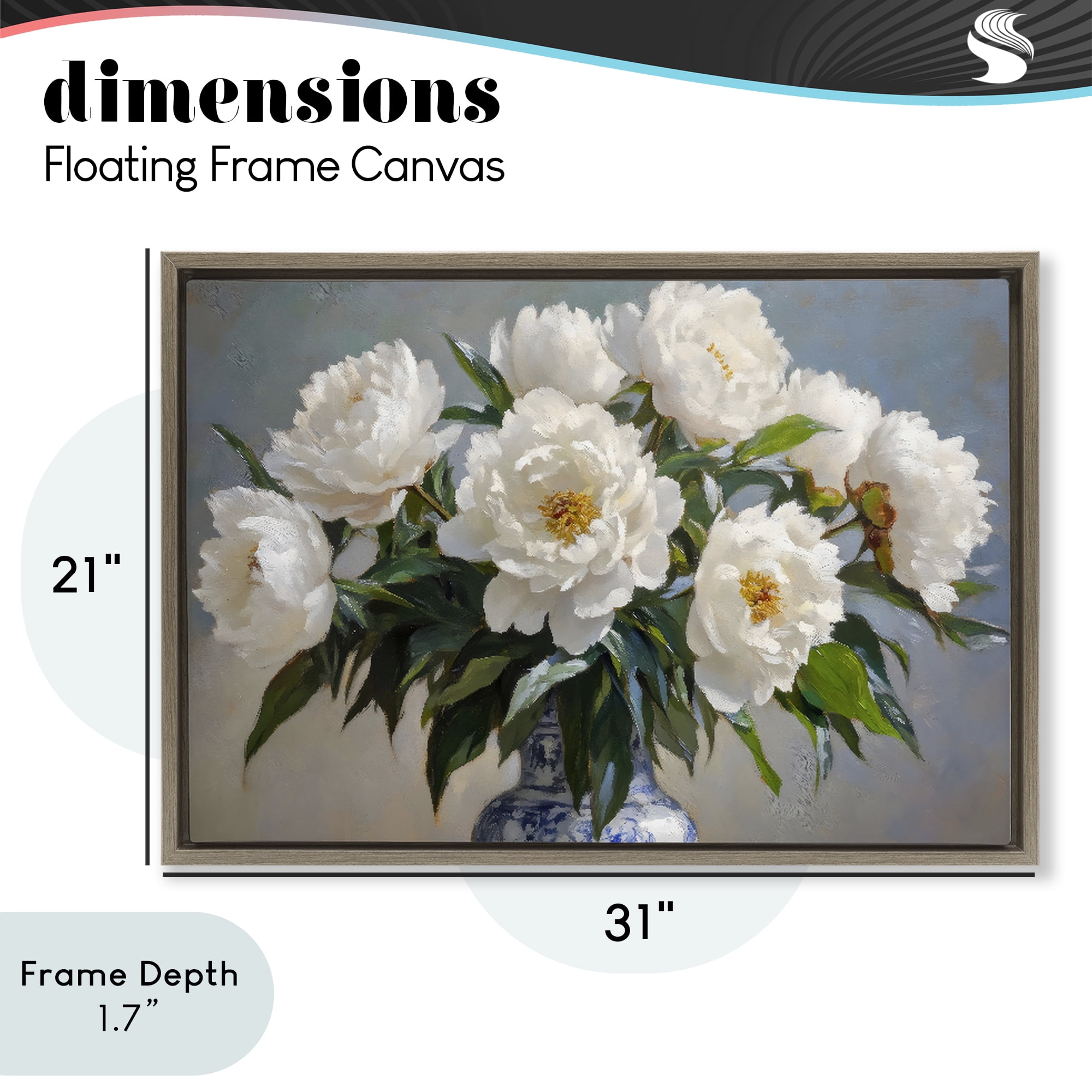 Stupell Industries In Full Bloom White Peonies Brown Framed Floater Canvas Wall Art, design by Petal Prints Design