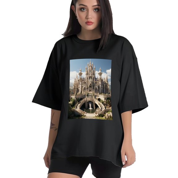 Plus Size Shirt for Women Black Tops for Women Short Sleeves Shirt for Women Castle (18） T Shirt Crewneck Shirt for Women XS