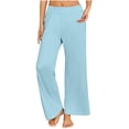 thumbnail image 7 of Riecok Womens Pajama Pants Elastic Waist Straight Leg Lounge Pants Solid Color Trendy Casual Pajama Bottoms Light Blue L, 7 of 7