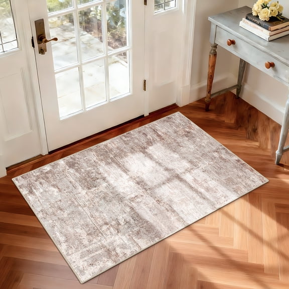 2x3 Rug Ultra Soft Abstract Rug - Area Rug Stain Resistant for Living Room Non Slip Indoor Entryway Rubber Backing Carpet Bedroom Kitchen Distressed Floor Decor Mat Machine Washable 2X3 Brown