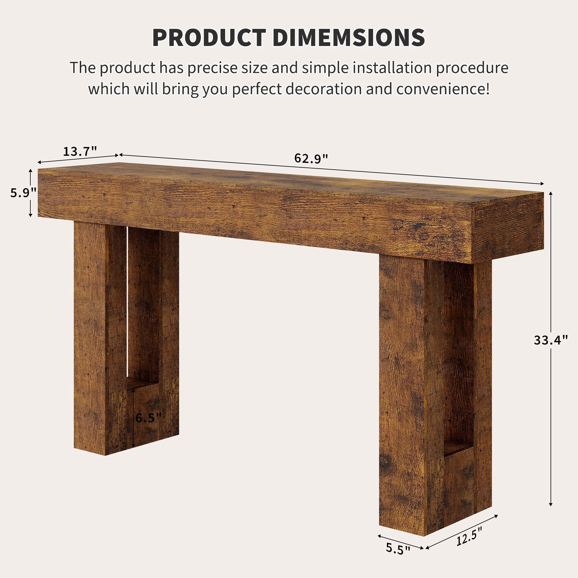 63" Long Console Table for Entryway – Farmhouse Wooden Sofa Table Behind Couch, Rectangular Hallway & Living Room Accent Table