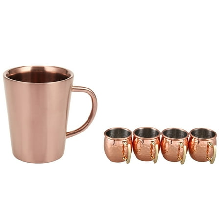 

1x 340 Ml Stainless Steel Copper Plated Coffee Cup Gold & 4x Mini 2-Ounce Stainless Steel Moscow Mule Mug