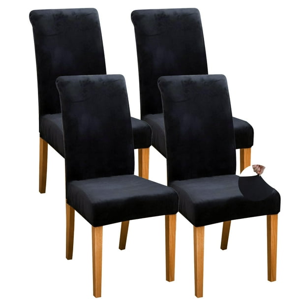 Funda de terciopelo para silla de comedor FORCHEER, paquete de 4, color negro